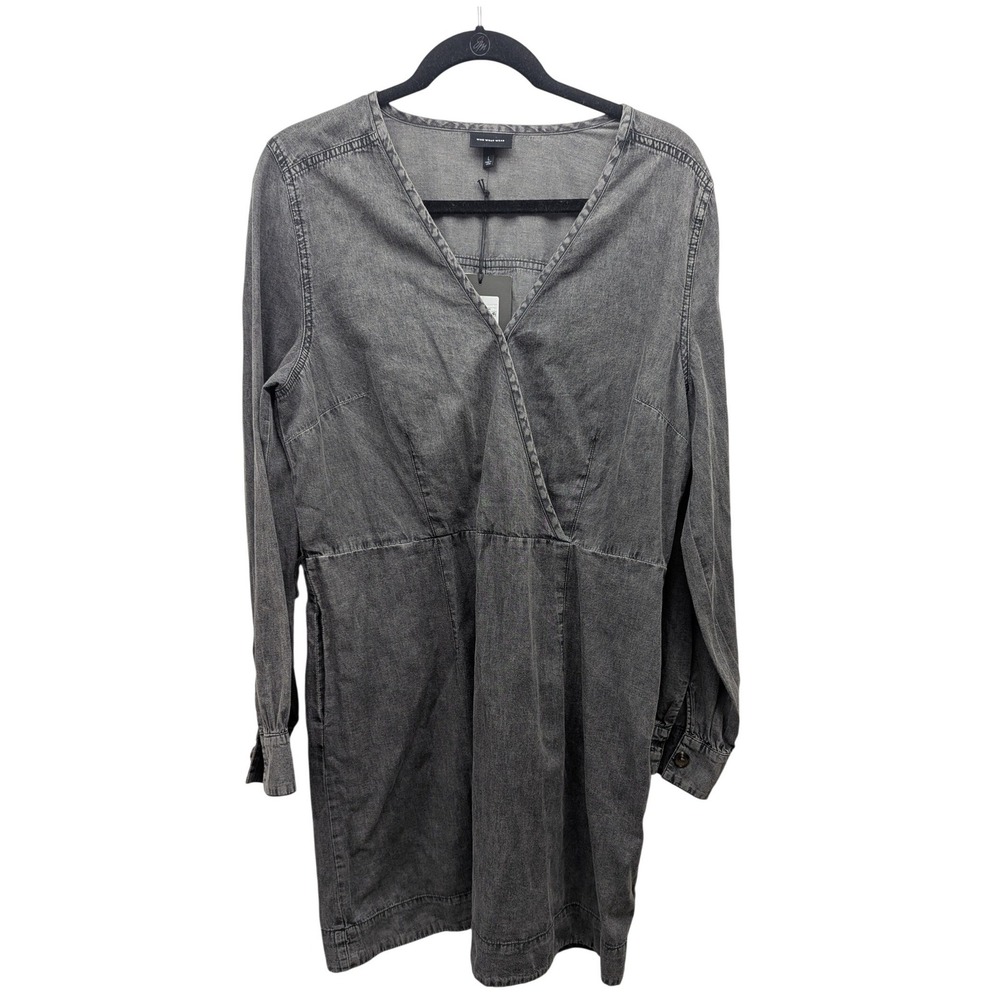 Who What Wear Denim Dress Womens L Black NEW Acid Wash Wrap V-Neck Long Sleeve